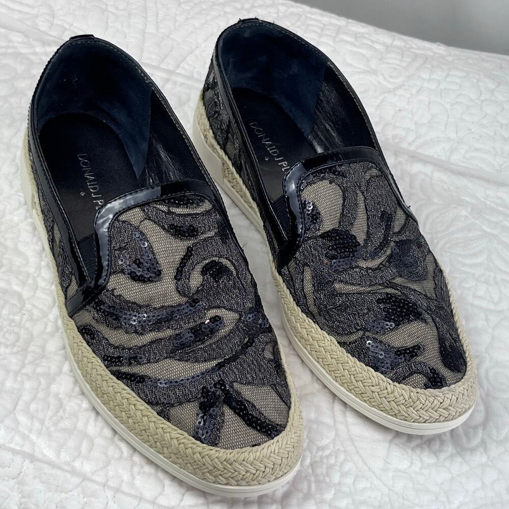Donald J. Pliner Black and Gray Sequin Loafers